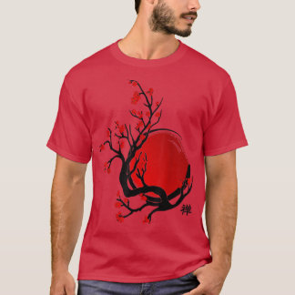 Zen Enso Circle, Sun en Red Sakura Blossom T-shirt