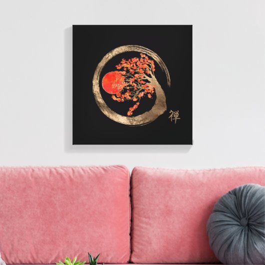 Zen Enso Cirkel en Golden Sakura Tree Canvas Afdruk (Insitu (Woonkamer))