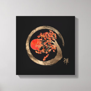 Zen Enso Cirkel en Golden Sakura Tree Canvas Afdruk