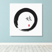 Zen Enso met dochterkalligrafie Canvas Afdruk (Insitu (Houten vloer))