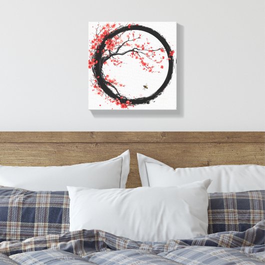 Zen Enso & Sakura - Kunst van evenwicht en rust Canvas Afdruk (Insitu (Slaapkamer))