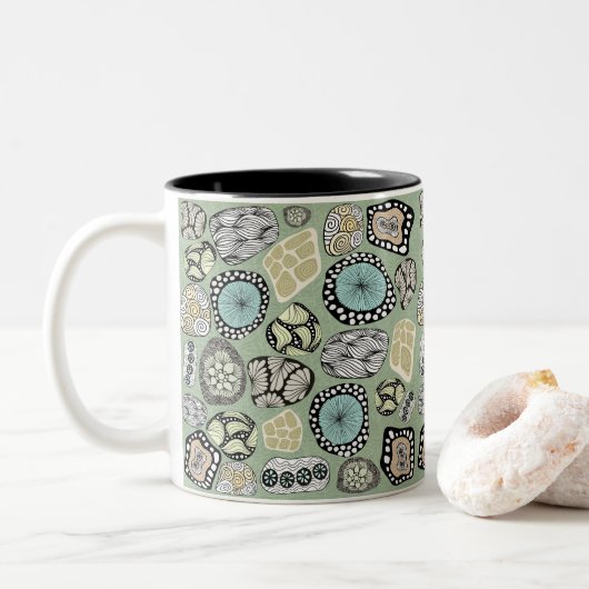Zen Floral Abstract Design Mug Tweekleurige Koffiemok (Met donut)