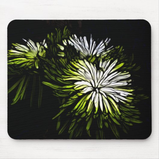 Zen floral Lime groen wit Chrysanthemum Muismat (Voorkant)