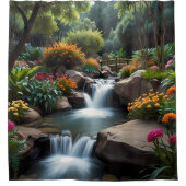 Zen Flower Garden met boombloei en waterval Douchegordijn (Voorkant)