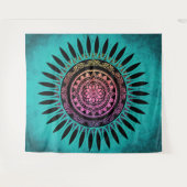 Zen Flower Mandala Blue & Pink Wandkleed (Voorkant (horizontaal))