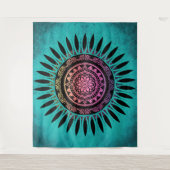Zen Flower Mandala Blue & Pink Wandkleed (Voorkant)