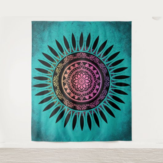 Zen Flower Mandala Blue & Pink Wandkleed (Voorkant)