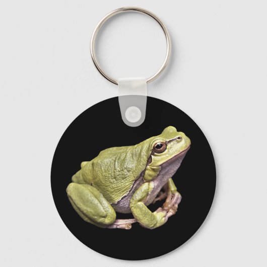 Zen Frog Cute Green Meditation Treefrog Black Sleutelhanger (Voorkant)