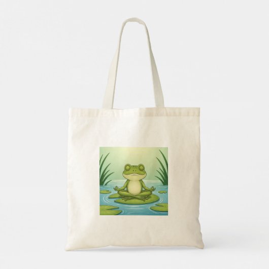 Zen Frog Meditating on Lily Pad – Peaceful Yoga Ca Tote Bag (Achterkant)