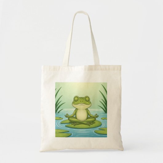 Zen Frog Meditating on Lily Pad – Peaceful Yoga Ca Tote Bag (Voorkant)