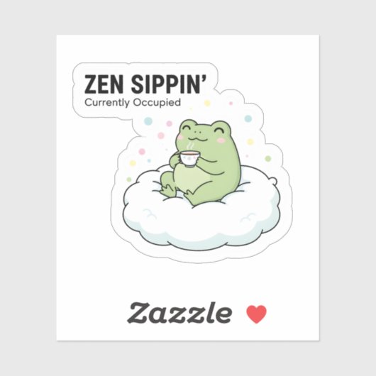 Zen Frog Tea Sticker – Chill Cute Cloud Animal (Vel)