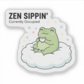 Zen Frog Tea Sticker – Chill Cute Cloud Animal (Voorkant)
