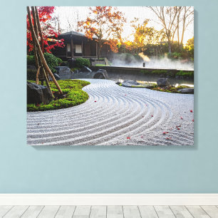 Zen Garden met gekraakt zand en Japanse esdoorns Canvas Afdruk