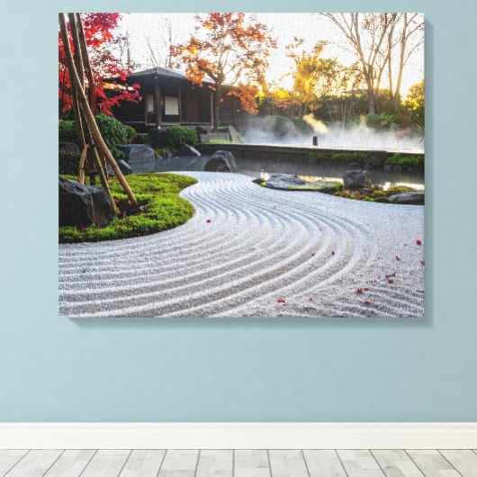 Zen Garden met gekraakt zand en Japanse esdoorns Canvas Afdruk