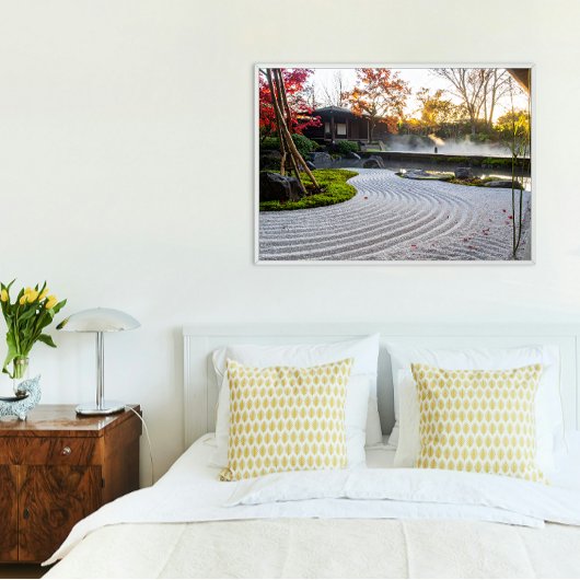 Zen Garden met gekraakt zand en Japanse esdoorns Canvas Afdruk