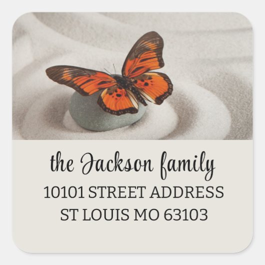 Zen Garden Monarch Butterfly Retouradres Vierkante Sticker (Voorkant)