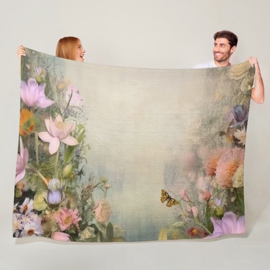 Zen Garden Oasis: Serene Lotus in Waterverf Fleece Deken (In situ)