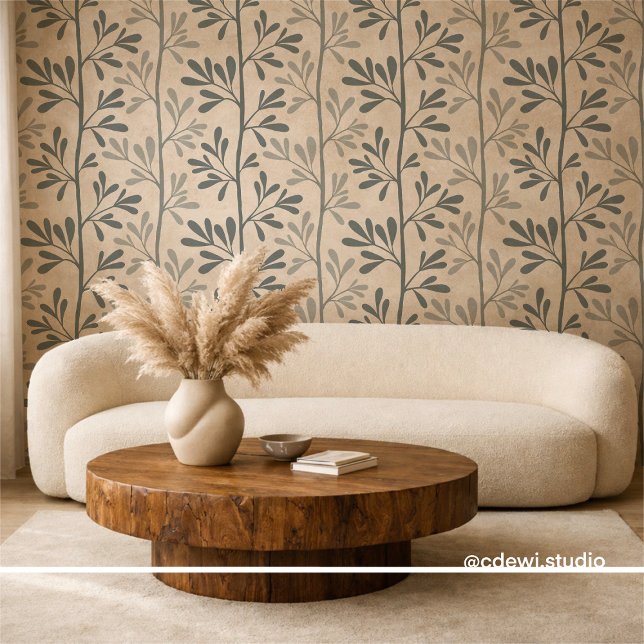 Zen Garden Stems Minimal Dark Green Silhouettes Behang (Creator heeft geüpload)