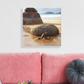 Zen gestapelde stulders op strand canvas afdruk (Insitu (Woonkamer))