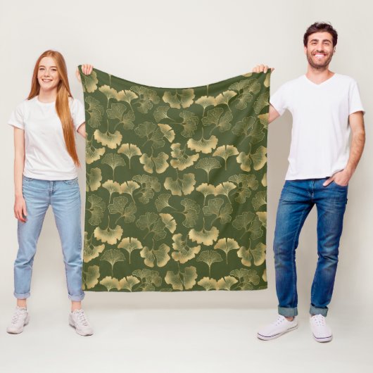 Zen Ginkgo Blad Patroon Fleece Deken (In situ)