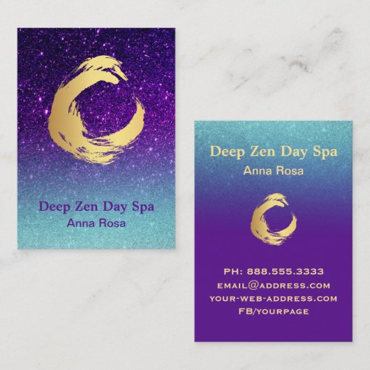 *~* Zen Glitter Gold Spiral Meditation Reiki Visitekaartje (Voorkant / Achterkant)