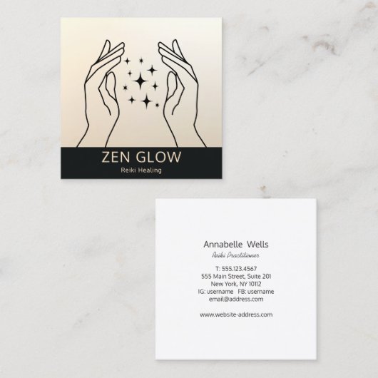 Zen Glow Energy Healer Reiki Practitioner Wellness Vierkante Visitekaartje (Voorkant / Achterkant)