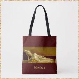 Zen Gold en Dark Red Reclining Buddha Tote Bag