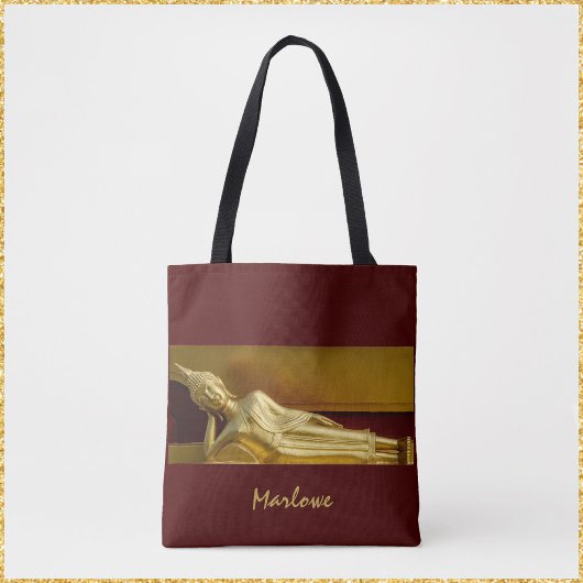 Zen Gold en Dark Red Reclining Buddha Tote Bag