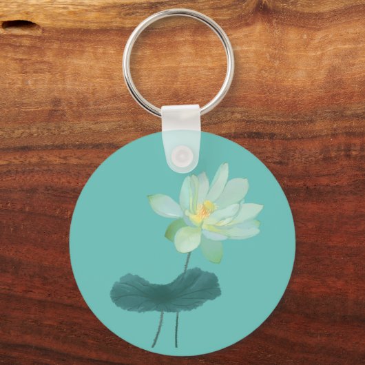 Zen Green Lotus Flower Asian Geïnspireerd Magnet Sleutelhanger (Voorkant)