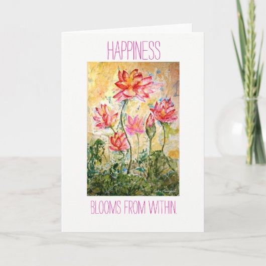 Zen Happiness Lotus Waterverf Art Wenskaart Kaart (Voorkant)