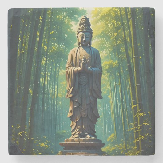 Zen in het bamboe bos stenen onderzetter (Voorkant)