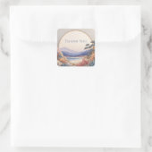 Zen Indigo Mountain Circle Gold Frame Peach Floral Vierkante Sticker (Tas)