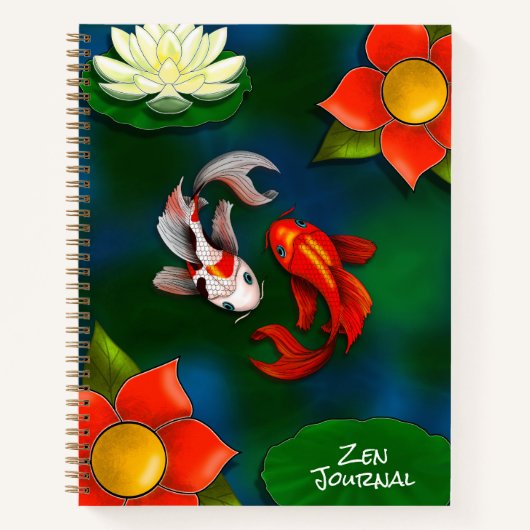 Zen Journal Yin Yang Koi Vis Wit Lotus Vijver Notitieboek (Voorkant)