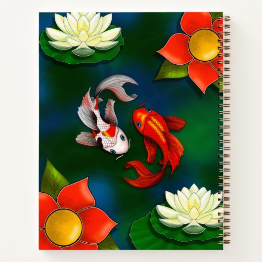 Zen Journal Yin Yang Koi Vis Wit Lotus Vijver Notitieboek (Achterkant)