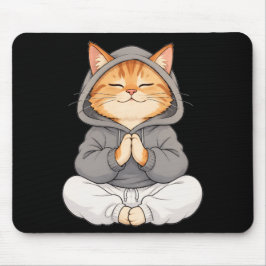 Zen Kat in Hoody – Schattige Mediterende Cartoon K Muismat