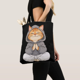 Zen Kat in Hoody – Schattige Mediterende Cartoon K Tote Bag