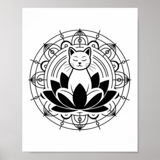 Zen Kat Lotus Bloem Yoga Mindfulness Meditatie T Poster