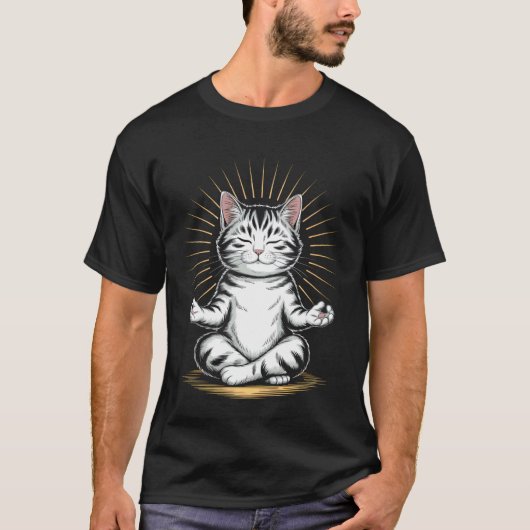 Zen Kat Mediteren Mindfulness Yoga T-shirt (Voorkant)