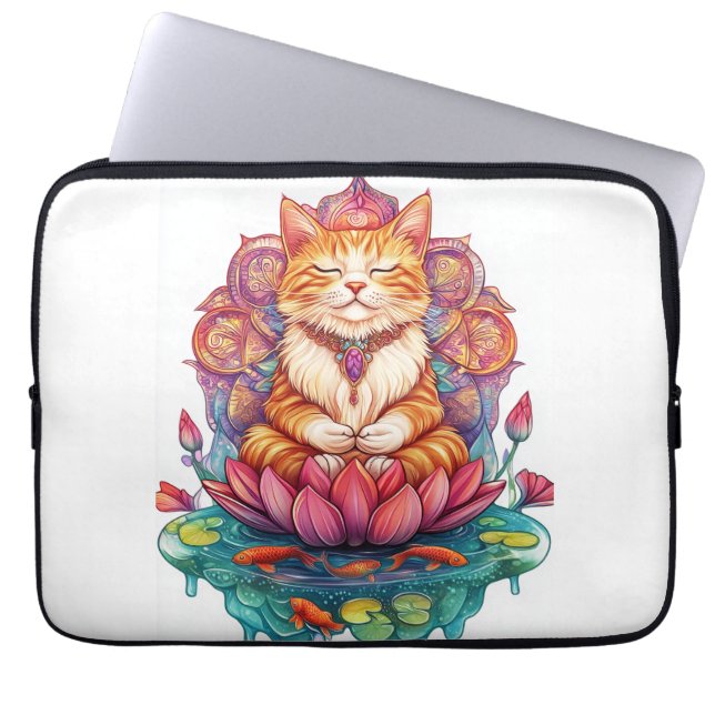 Zen Kat Vibes � Mediterende Kat Psychedelisch Laptop Sleeve (Voorkant)