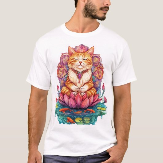Zen Kat Vibes � Mediterende Kat Psychedelisch T-shirt (Voorkant)