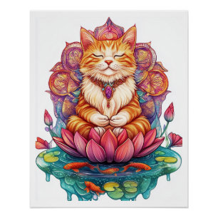 Zen Kat Vibes � Mediterende Kitty Psychedelisch Perfect Poster