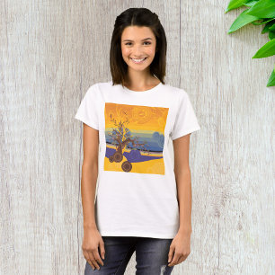 Zen Kersenbloesem Boom Abstracte Zonsondergang Kun T-shirt