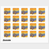 Zen Kersenbloesem Boom Abstracte Zonsondergang Kun Vierkante Sticker (Vel)