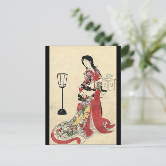  zen lantaarn rode kimono japanse geisha briefkaart (Staand voorkant)
