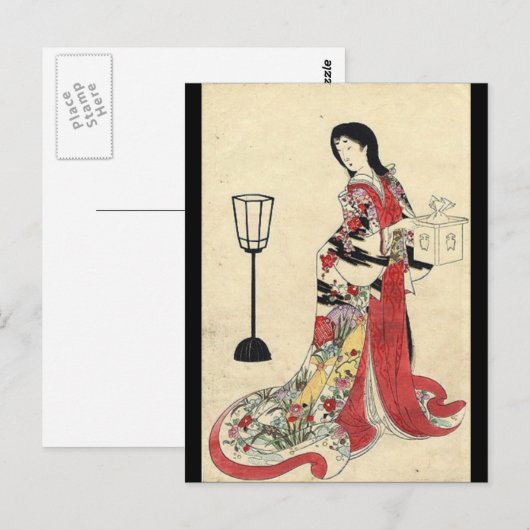  zen lantaarn rode kimono japanse geisha briefkaart (Voorkant / Achterkant)