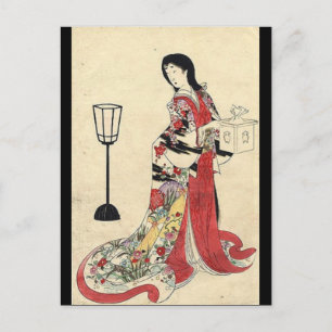  zen lantaarn rode kimono japanse geisha briefkaart