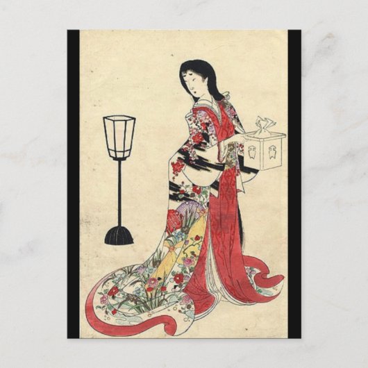  zen lantaarn rode kimono japanse geisha briefkaart (Voorkant)
