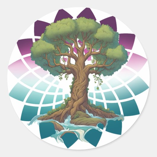 Zen levensboom ronde sticker (Voorkant)