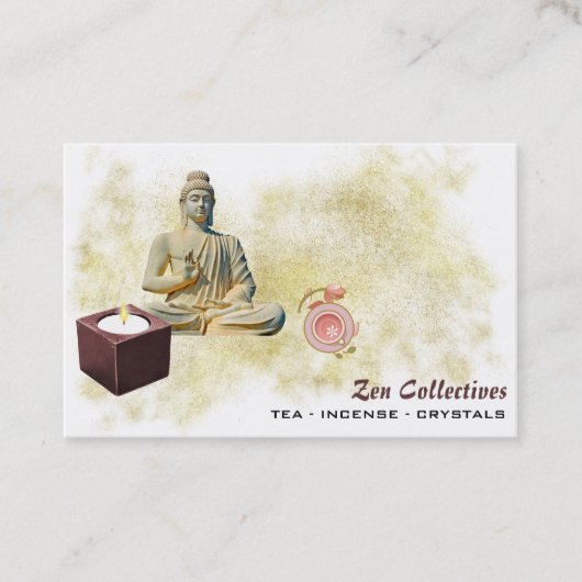 *~* Zen Lotus Buddha Candle Tea Gold Visitekaartje (Voorkant)