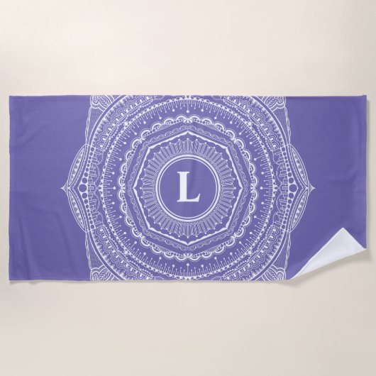 Zen Mandala Monogram Lavender Hand-Drawn Lace Art Strandlaken (Voorkant)